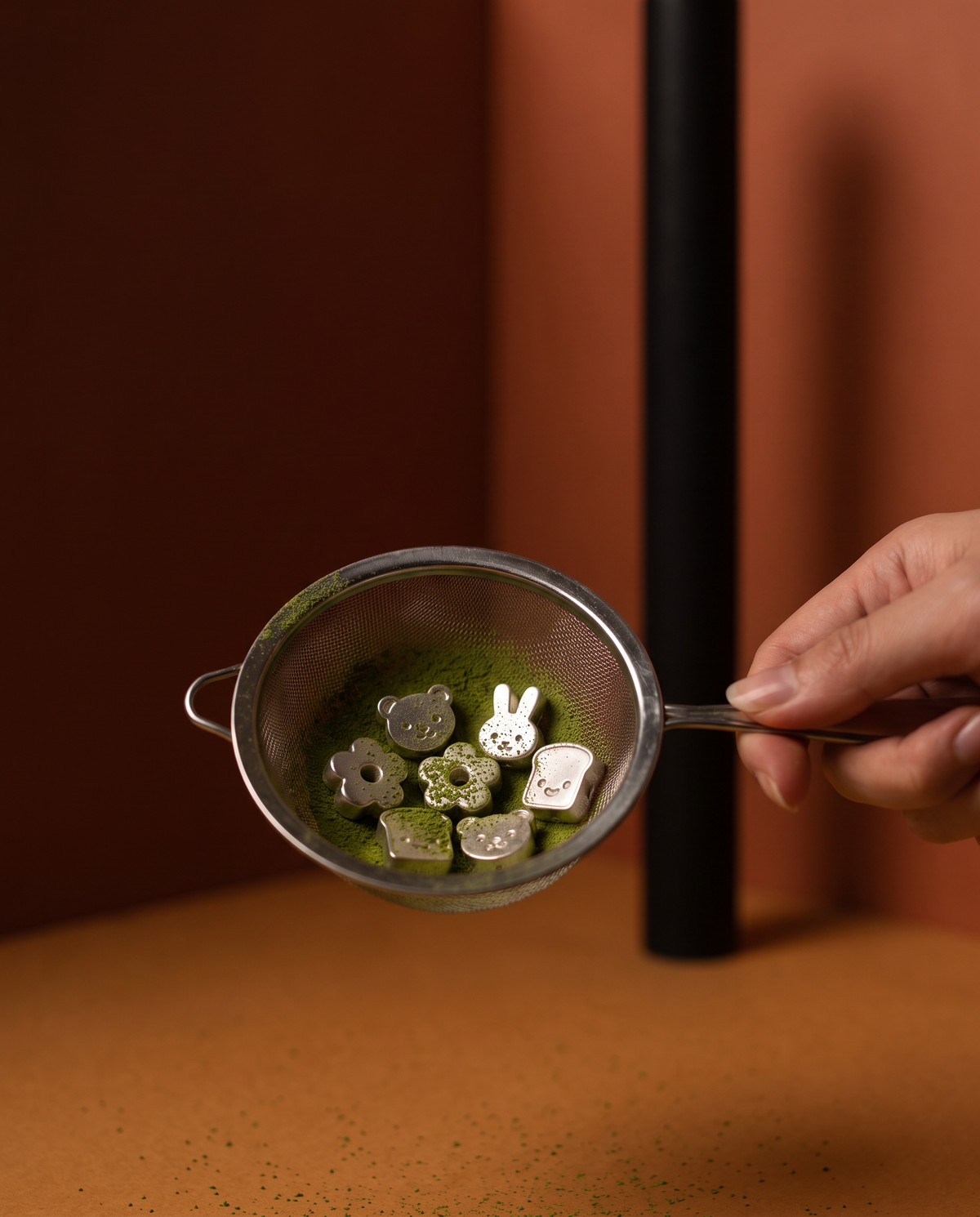 Lumi matcha set — beads in the sieve